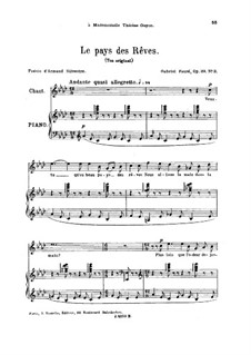 Vier Lieder, Op.39: No.3 Le pays des rêves, for high voice by Gabriel Fauré