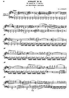 Konzert für Klavier und Orchester Nr.26 in D-Dur 'Krönungskonzert', K.537: Bearbeitung für zwei Klaviere, vierhändig by Wolfgang Amadeus Mozart