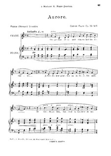 Vier Lieder, Op.39: No.1 Aurore, for medium voice by Gabriel Fauré
