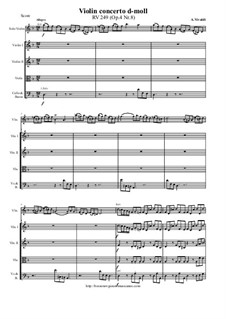 La stravaganza. Twelve Violin Concertos, Op.4: Violin Concerto No.8 in D minor – score and all parts, RV 249 by Antonio Vivaldi
