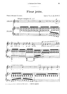 Vier Lieder, Op.39: No.2 Fleur jetée, for medium voice by Gabriel Fauré