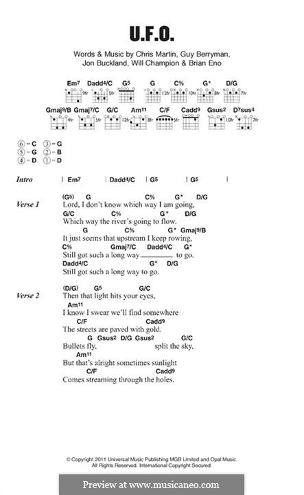 U.F.O. (Coldplay): Text und Akkorde by Brian Eno, Chris Martin, Guy Berryman, Jonny Buckland, Will Champion