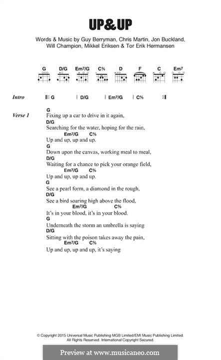 Up & Up (Coldplay): Text und Akkorde by Chris Martin, Guy Berryman, Jonny Buckland, Mikkel Storleer Eriksen, Tor Erik Hermansen, Will Champion