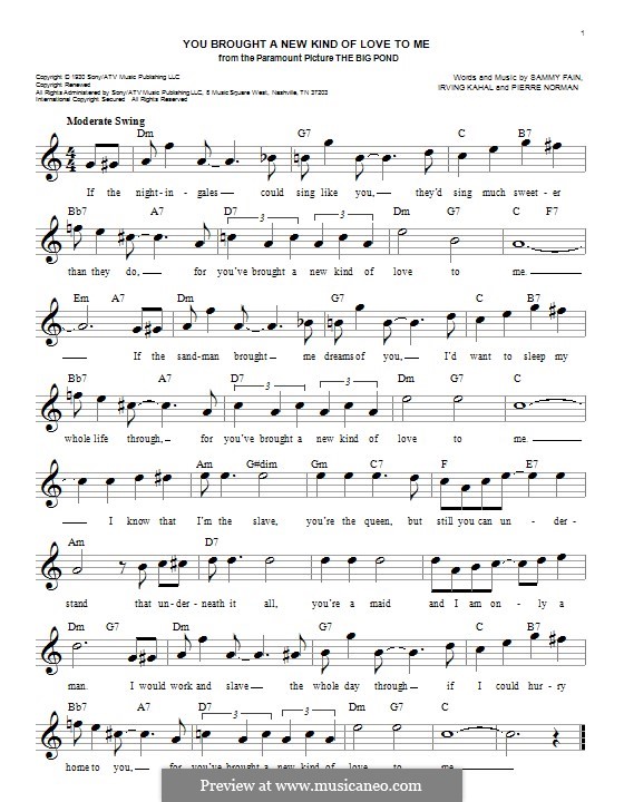 You Brought a New Kind of Love to Me (Frank Sinatra): Melodische Linie by Irving Kahal, Pierre Norman Connor, Sammy Fain