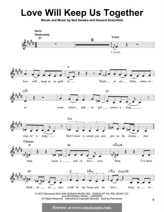 Love Will Keep Us Together (The Captain & Tennille): Melodische Linie by Howard Greenfield, Neil Sedaka
