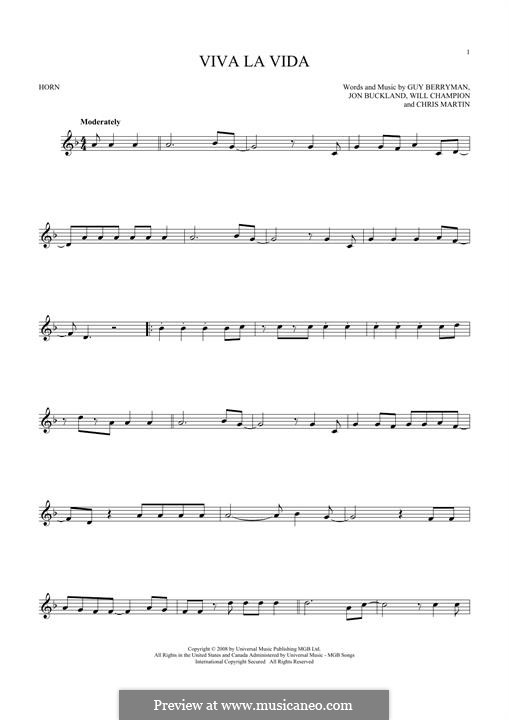 Instrumental version: For horn by Chris Martin, Guy Berryman, Jonny Buckland, Will Champion