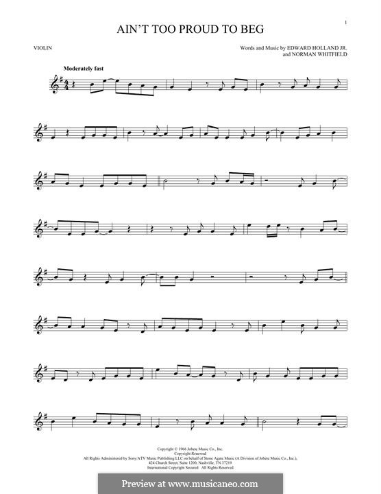 Ain't Too Proud to Beg (The Temptations): Für Violine by Edward Holland Jr., Norman J. Whitfield