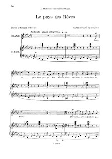 Vier Lieder, Op.39: No.3 Le pays des rêves, for medium voice by Gabriel Fauré