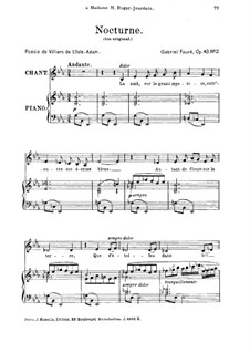 Zwei Lieder, Op.43: No.2 Nocturne, for medium voice by Gabriel Fauré