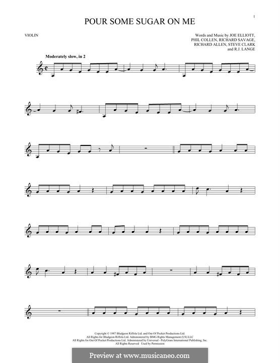 Pour Some Sugar on Me (Def Leppard): Für Violine by Joe Elliott, Phil Collen, Richard Savage, Robert John Lange, Steve Clark