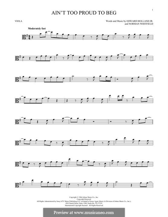 Ain't Too Proud to Beg (The Temptations): For viola by Edward Holland Jr., Norman J. Whitfield