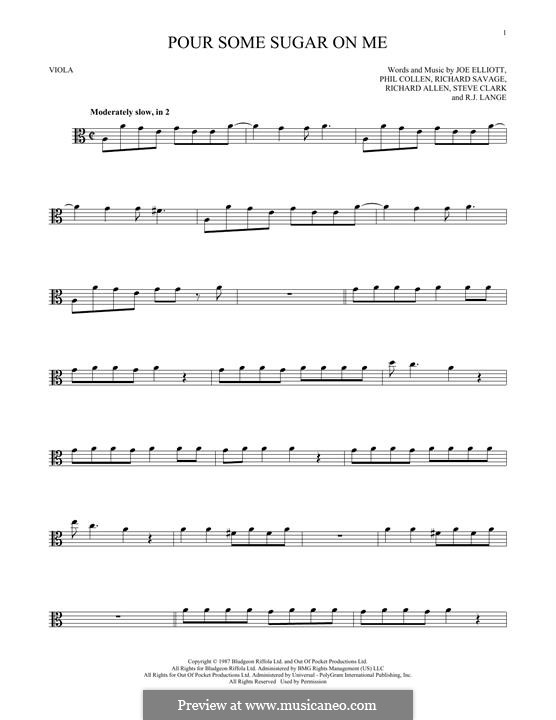 Pour Some Sugar on Me (Def Leppard): For viola by Joe Elliott, Phil Collen, Richard Savage, Robert John Lange, Steve Clark