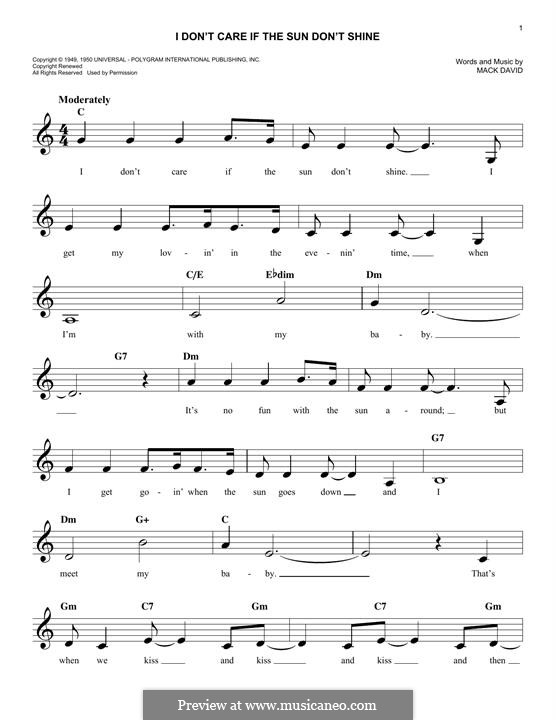 I Don't Care If the Sun Don't Shine (Elvis Presley): Melodische Linie by Mack David
