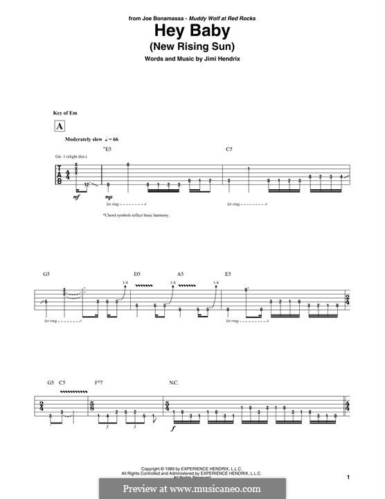 Hey Baby (New Rising Sun): Für Gitarre mit Tabulatur by Jimi Hendrix