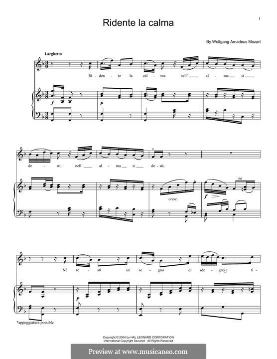 Ridente la calma, K.152/K.210a: Für Stimme und Klavier by Wolfgang Amadeus Mozart, Josef Mysliveček