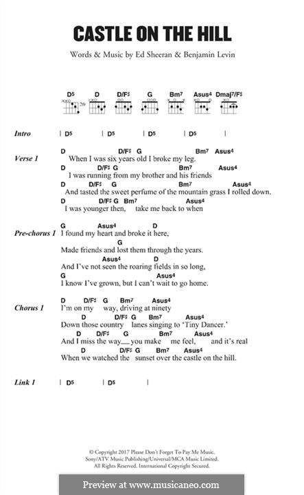 Castle on the Hill: Text und Akkorde by Ed Sheeran, Benjamin Levin