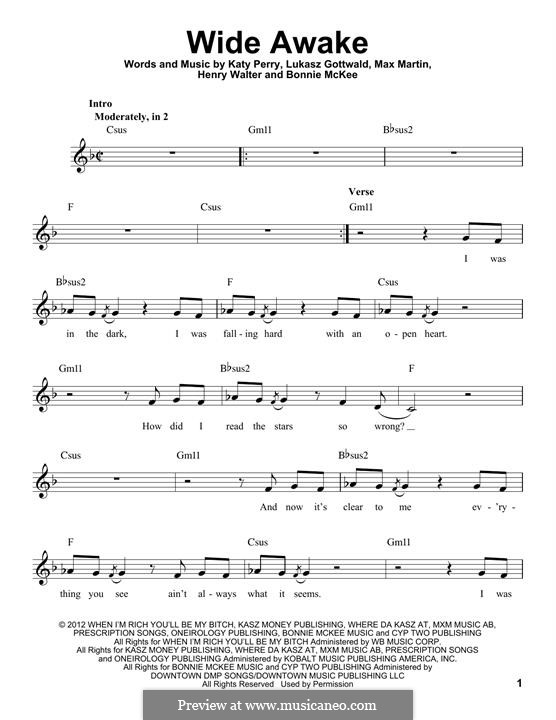 Wide Awake: Melodische Linie by Bonnie McKee, Katy Perry, Lukas Gottwald, Max Martin, Henry Russell Walter