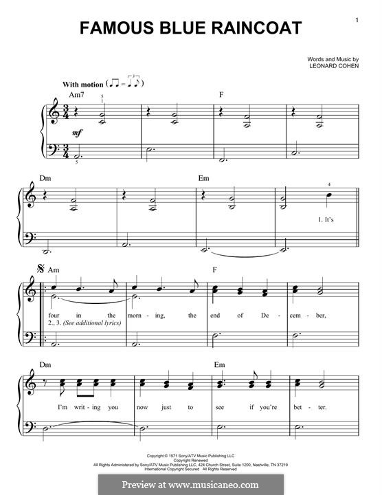 Famous Blue Raincoat: Für Klavier by Leonard Cohen