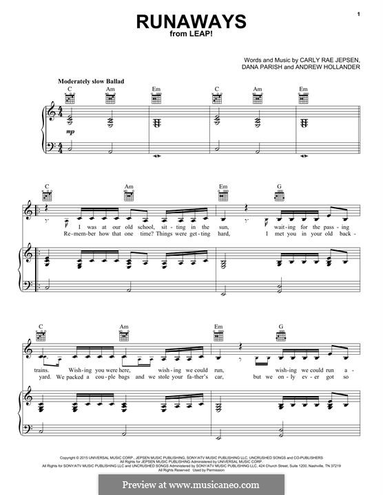 Runaways: Für Stimme und Klavier (oder Gitarre) by Carly Rae Jepsen, Andrew Hollander, Dana Parish