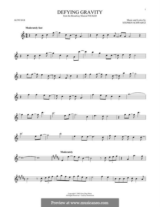 Defying Gravity (from the Broadway Musical Wicked): Für Altsaxophon by Stephen Schwartz