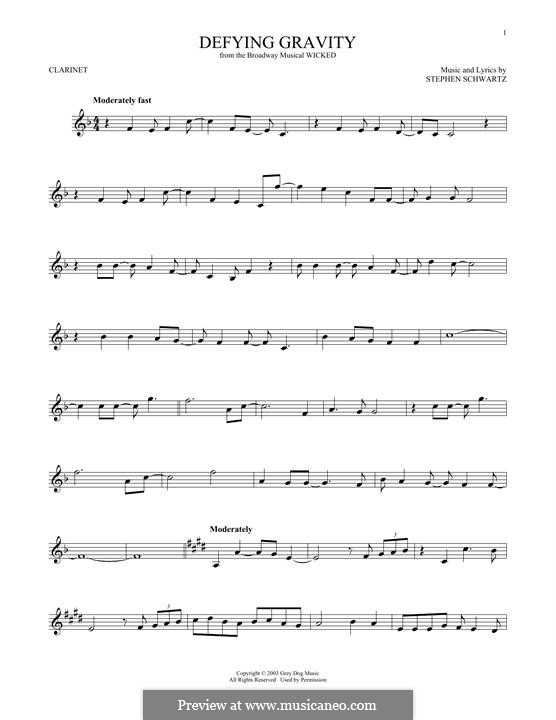 Defying Gravity (from the Broadway Musical Wicked): Für Klarinette by Stephen Schwartz