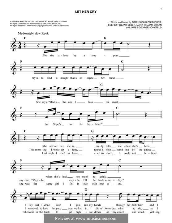 Let Her Cry (Hootie & The Blowfish): Melodische Linie by Darius Carlos Rucker, Everett Dean Felber, James George Sonefeld, Mark William Bryan