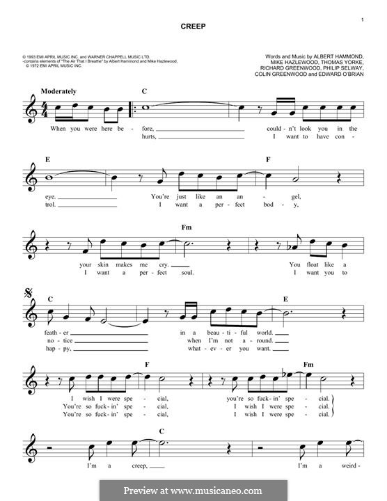 Creep (Radiohead): Melodische Linie by Albert Hammond, Colin Greenwood, Ed O'Brien, Jonny Greenwood, Mike Hazelwood, Phil Selway, Thomas Yorke
