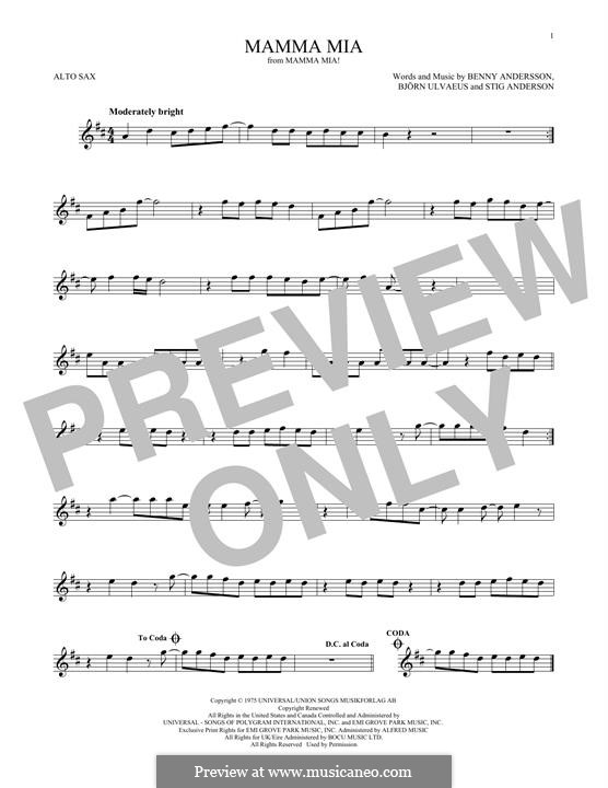 Mamma Mia (ABBA): Für Altsaxophon by Benny Andersson, Björn Ulvaeus, Stig Anderson