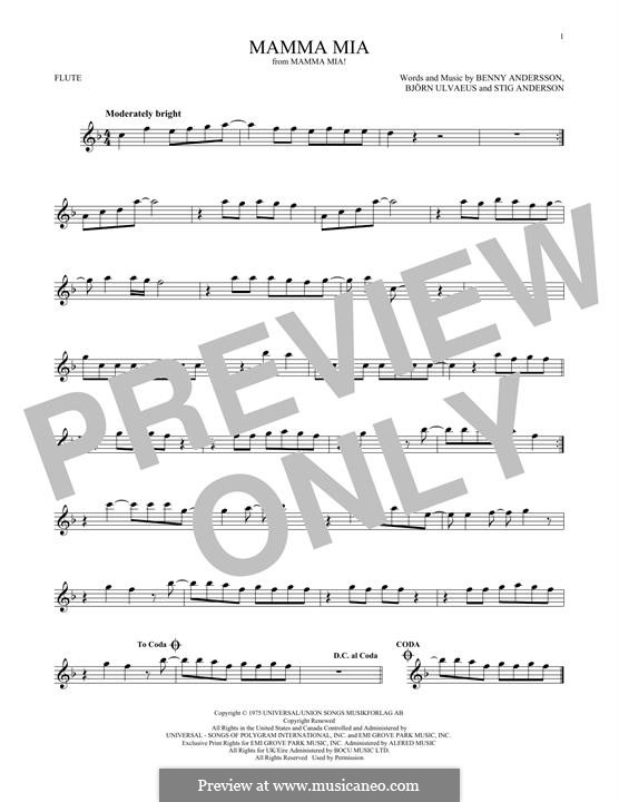 Mamma Mia (ABBA): Für Flöte by Benny Andersson, Björn Ulvaeus, Stig Anderson