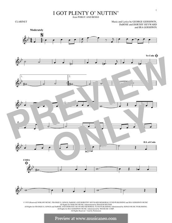 I Got Plenty O' Nuttin': Für Klarinette by George Gershwin