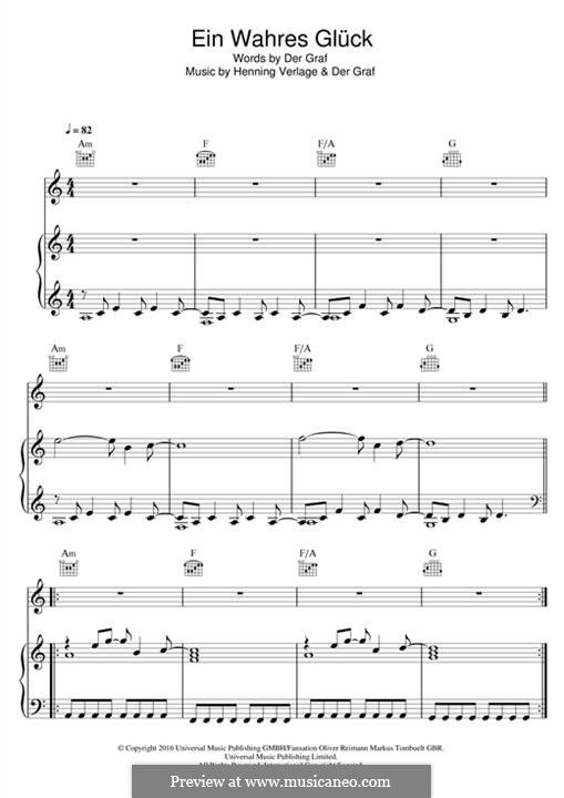 Ein Wahres Glück (Unheilig): Für Stimme und Klavier (oder Gitarre) by Henning Verlage