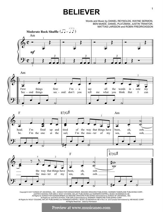 Believer Imagine Dragons Von B Mckee D Reynolds D Sermon D Platzman Auf Musicaneo fur klavier