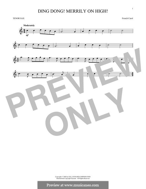 Ding Dong! Merrily on High (Printable Scores): Für Tenorsaxophon by folklore