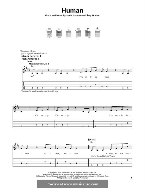 Human (Rag'n'Bone Man): Für Gitarre mit Tabulatur by Jamie Hartman, Rory Graham