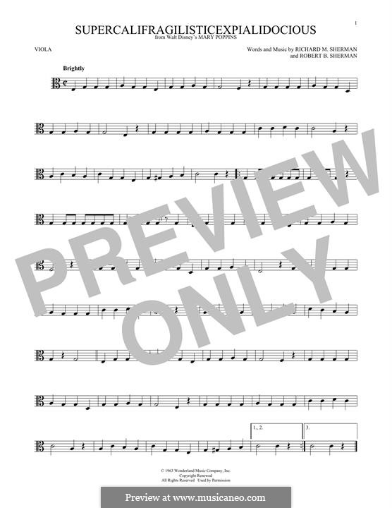 Supercalifragilisticexpialidocious (from Mary Poppins): For viola by Richard M. Sherman, Robert B. Sherman