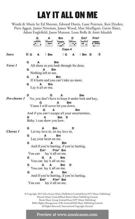 Lay It All on Me (Rudimental feat. Ed Sheeran): Text und Akkorde by Edward Harris, Kesi Dryden, Piers Aggett, James Newman, Lasse Petersen, Adam Englefield, Amir Izkadeh, Gavin Slater, James Wood, Jason Manson