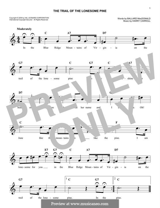 The Trail of the Lonesome Pine (Laurel and Hardy): Melodische Linie by Harry Carroll