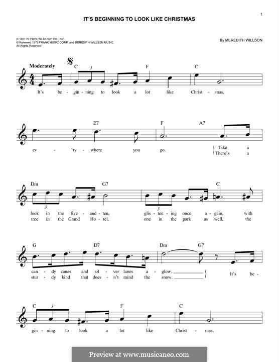 It's Beginning to Look a Lot Like Christmas (Perry Como): Melodische Linie by Meredith Willson