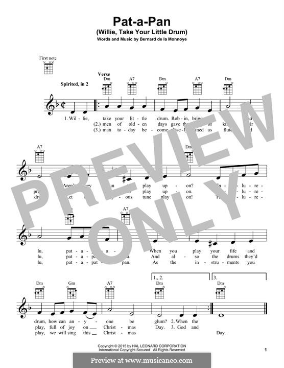 Pat-a-Pan (Willie, Take Your Little Drum): Für Ukulele by Bernard de la Monnoye