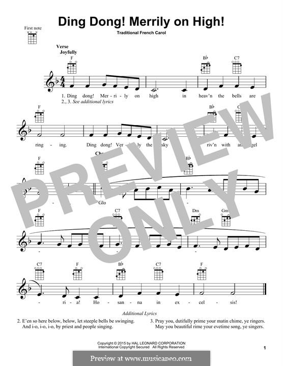 Ding Dong! Merrily on High (Printable Scores): Für Ukulele by folklore