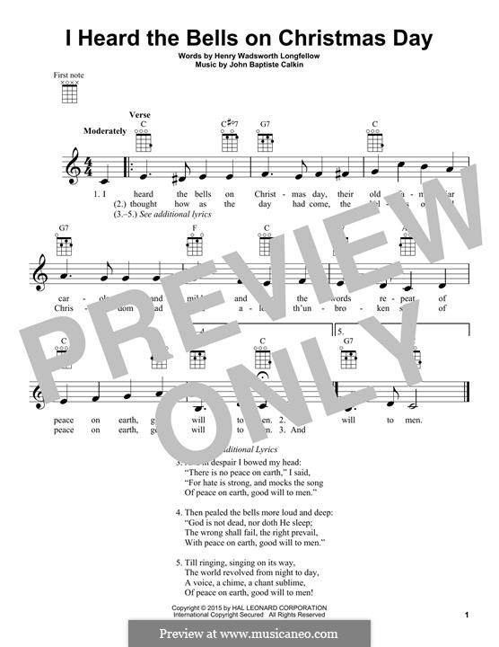 I Heard the Bells on Christmas Day: Für Ukulele by John Baptiste Calkin