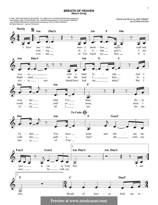 Breath of Heaven (Mary's Song): Melodische Linie by Chris Eaton