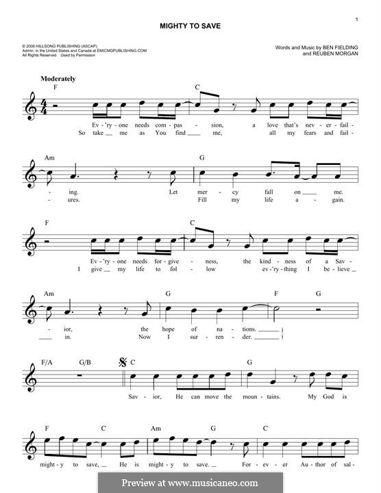 Mighty to Save (Hillsong UNITED): Melodische Linie by Ben Fielding, Reuben Morgan