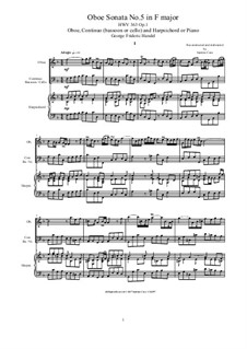 Sonate für Flöte und Cembalo in G-Dur, HWV 363b Op.1 No.5: Score, solo parts by Georg Friedrich Händel