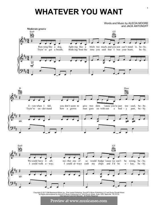 Whatever You Want (Pink): Für Stimme und Klavier (oder Gitarre) by Alecia Moore, Jack Antonoff