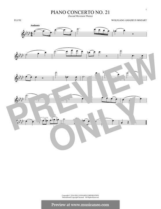 Konzert für Klavier und Orchester Nr.21 in C-Dur, K.467: Movement II (Excerpt). Version for flute by Wolfgang Amadeus Mozart
