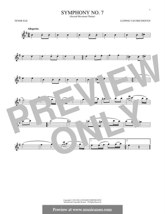 Movement II (Printable scores): Theme. Version for tenor saxophone by Ludwig van Beethoven