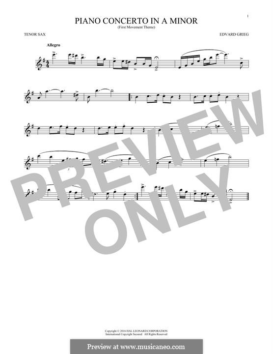 Klavierkonzert in a-Moll, Op.16: Movement I (Theme). Version for tenor saxophone by Edvard Grieg