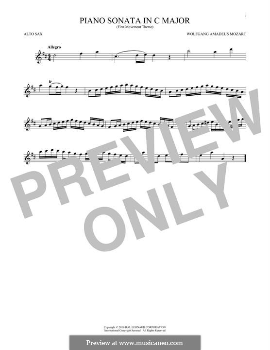 Sonate für Klavier Nr.16 in C-Dur, K.545: Movement I (Theme), for alto saxophone by Wolfgang Amadeus Mozart
