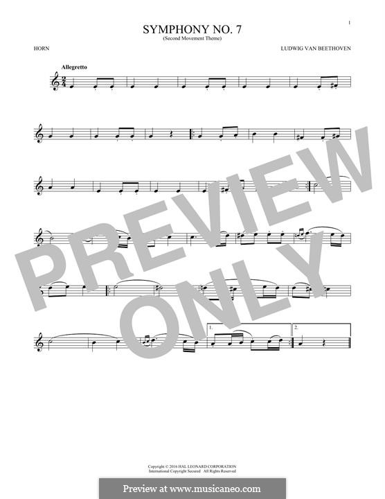Movement II (Printable scores): Theme. Version for horn by Ludwig van Beethoven